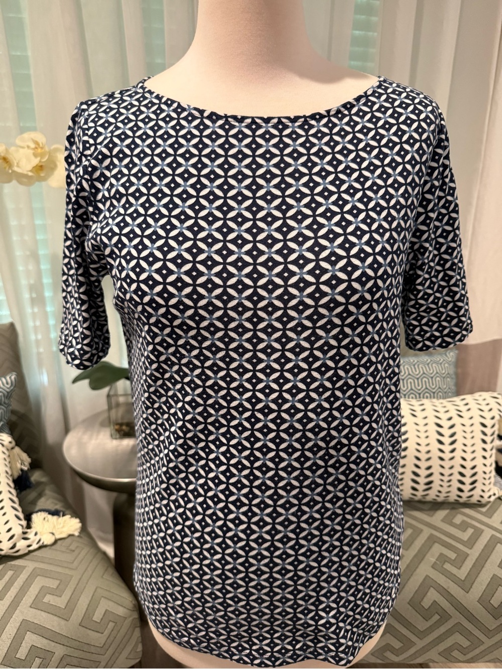 Lauren Ralph Lauren Geometric Print Top – Women’s Large, 100% Cotton